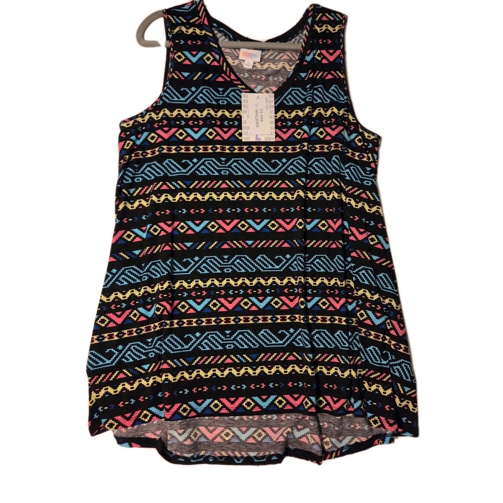 LuLaRoe LARGE Black Pink Yellow Blue Striped KRISTINA Oversized Tank Top NWT